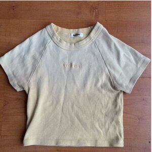 Mad Happy Crop T Shirt Two Tones Yellow Cream Womens S